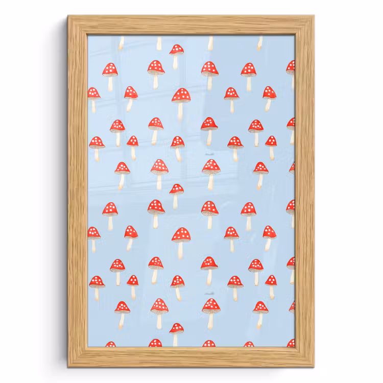 Poster met lijst - Paddenstoel -Sprookje - Blauw — 1