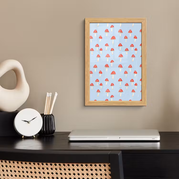 Poster met lijst - Paddenstoel -Sprookje - Blauw — 2