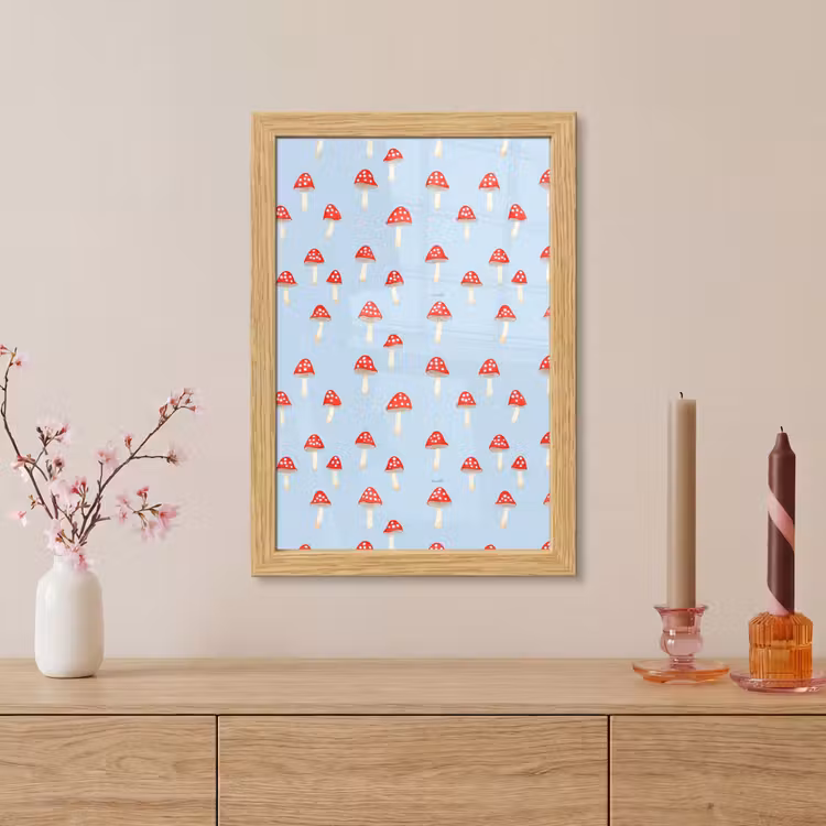 Poster met lijst - Paddenstoel -Sprookje - Blauw — 5
