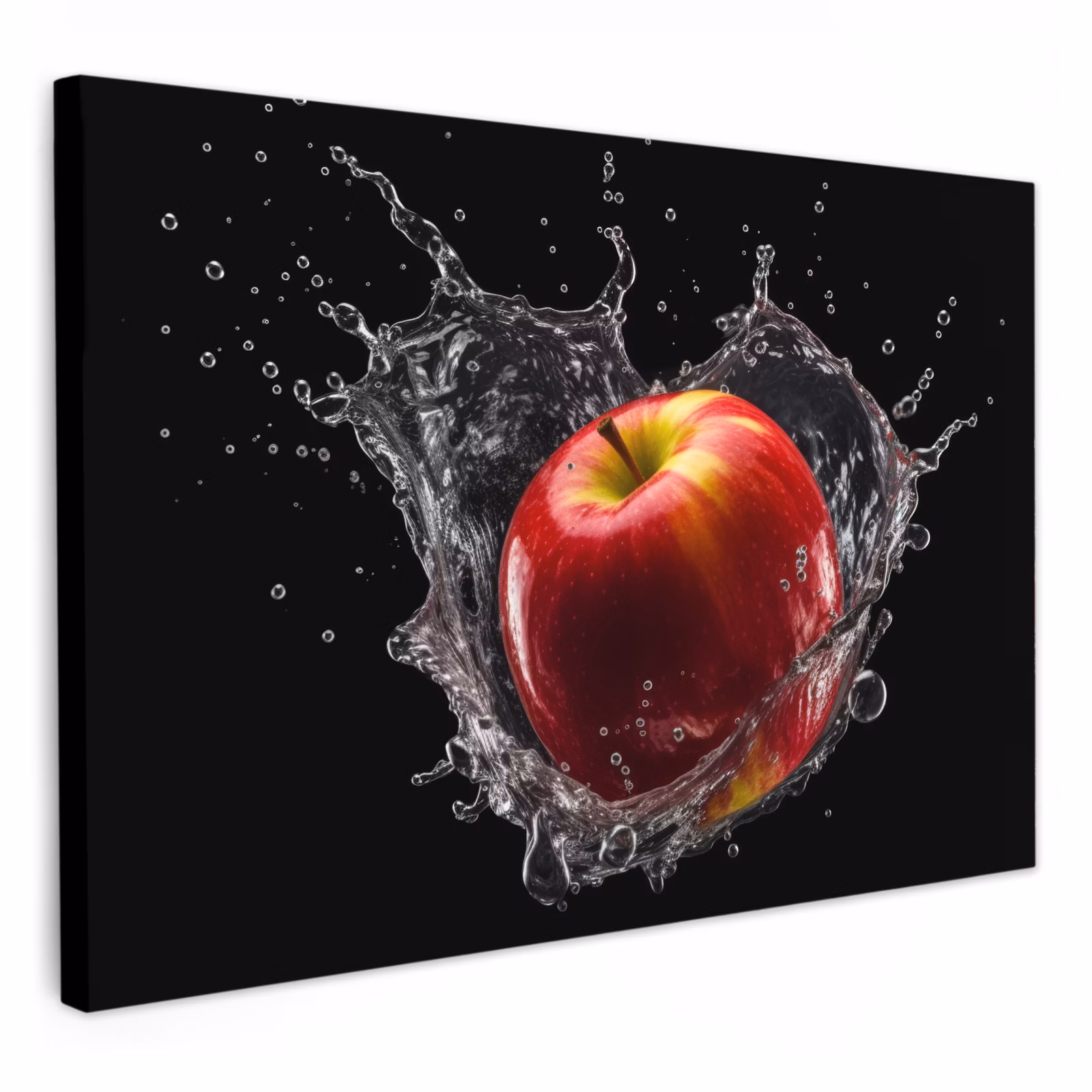 Canvas schilderij - Appel - Rood - Water - Zwart - Fruit — 1