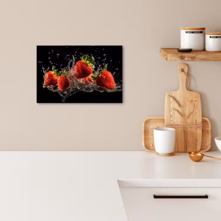 Canvas schilderij - Aardbeien - Fruit - Rood - Water - Zwart — 3