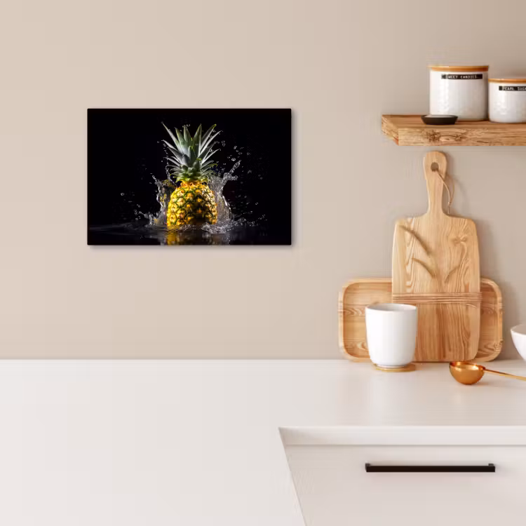 Canvas schilderij - Ananas - Fruit - Water - Planten - Zwart — 3