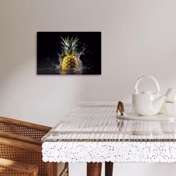 Canvas schilderij - Ananas - Fruit - Water - Planten - Zwart — 4
