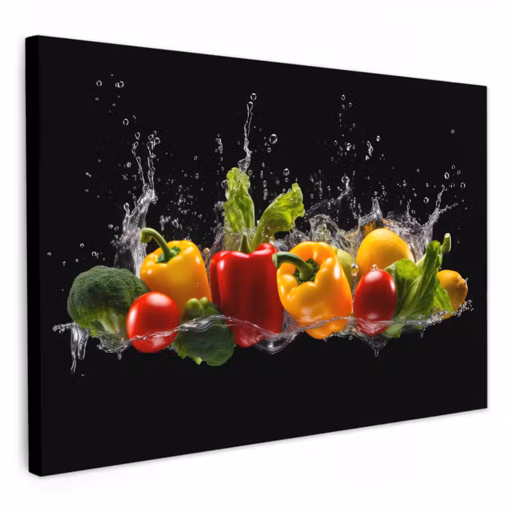 Canvas schilderij - Paprika - Water - Groente - Zwart — 1