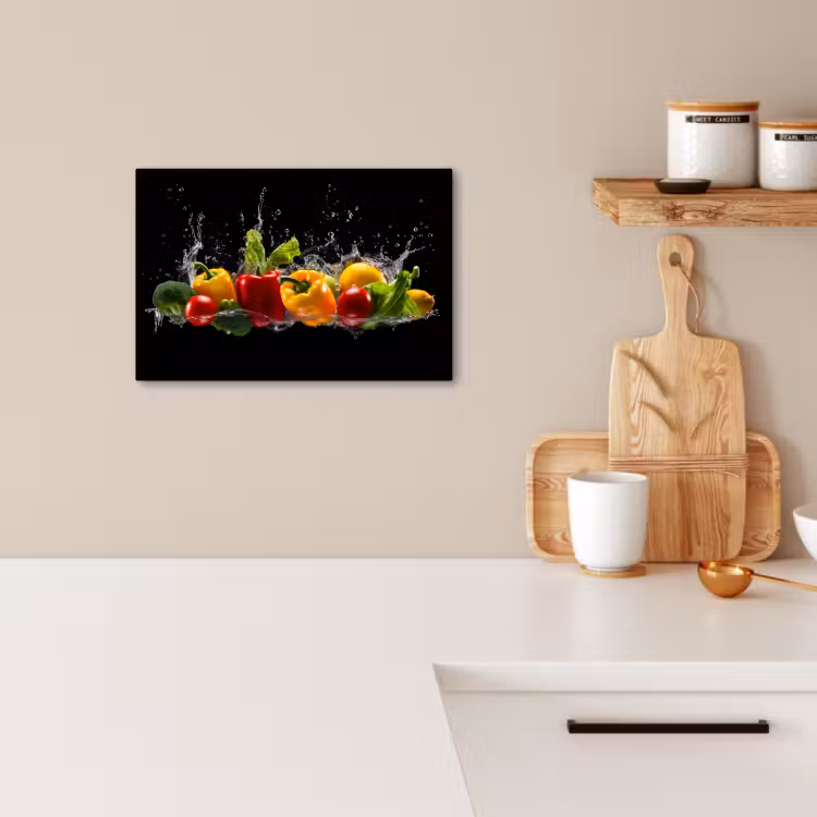 Canvas schilderij - Paprika - Water - Groente - Zwart — 3