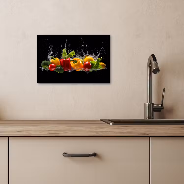 Canvas schilderij - Paprika - Water - Groente - Zwart — 4