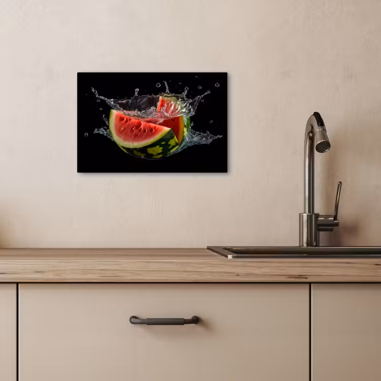 Canvas schilderij - Watermeloen - Zwart - Water - Fruit - Meloen — 3