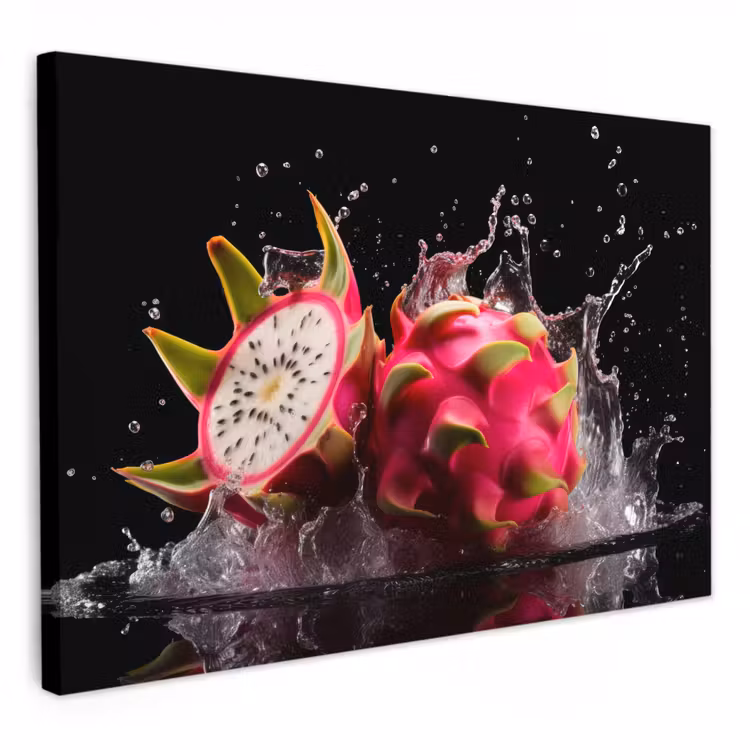 Canvas schilderij - Drakenfruit - Zwart - Water - Vrucht - Fruit — 1