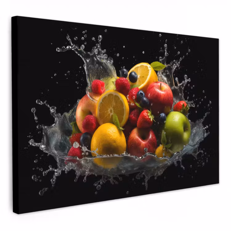 Canvas schilderij - Fruit - Appel - Sinaasappel - Rode vruchten - Water — 1