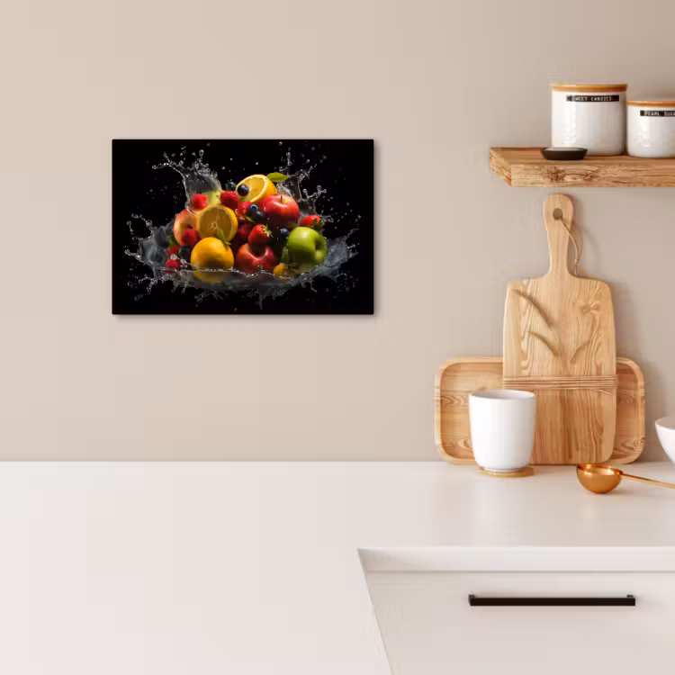 Canvas schilderij - Fruit - Appel - Sinaasappel - Rode vruchten - Water — 3