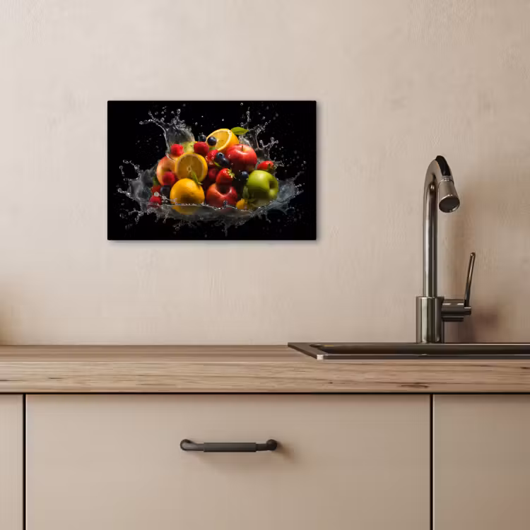 Canvas schilderij - Fruit - Appel - Sinaasappel - Rode vruchten - Water — 4