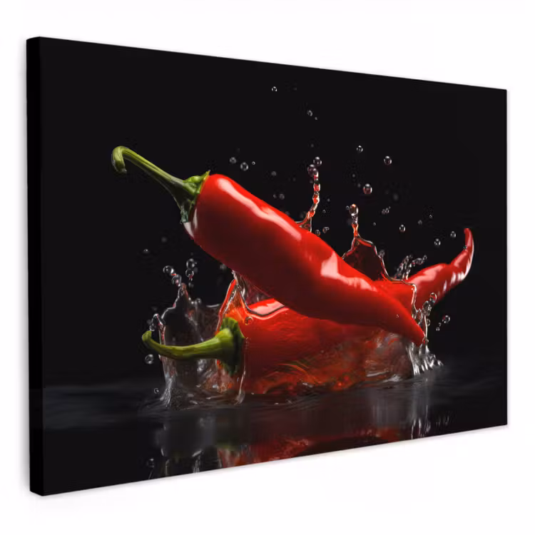 Canvas schilderij - Peper - Rood - Zwart - Water - Groente — 1