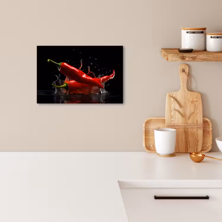 Canvas schilderij - Peper - Rood - Zwart - Water - Groente — 3