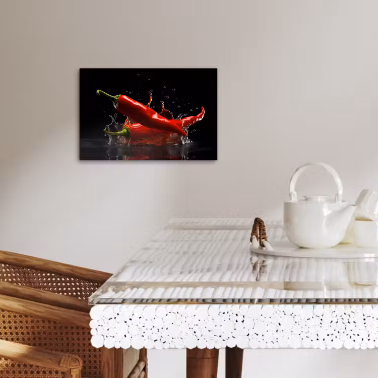Canvas schilderij - Peper - Rood - Zwart - Water - Groente — 4