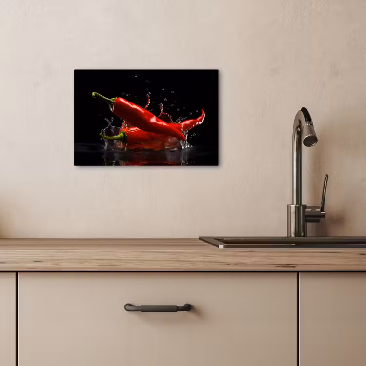 Canvas schilderij - Peper - Rood - Zwart - Water - Groente — 5
