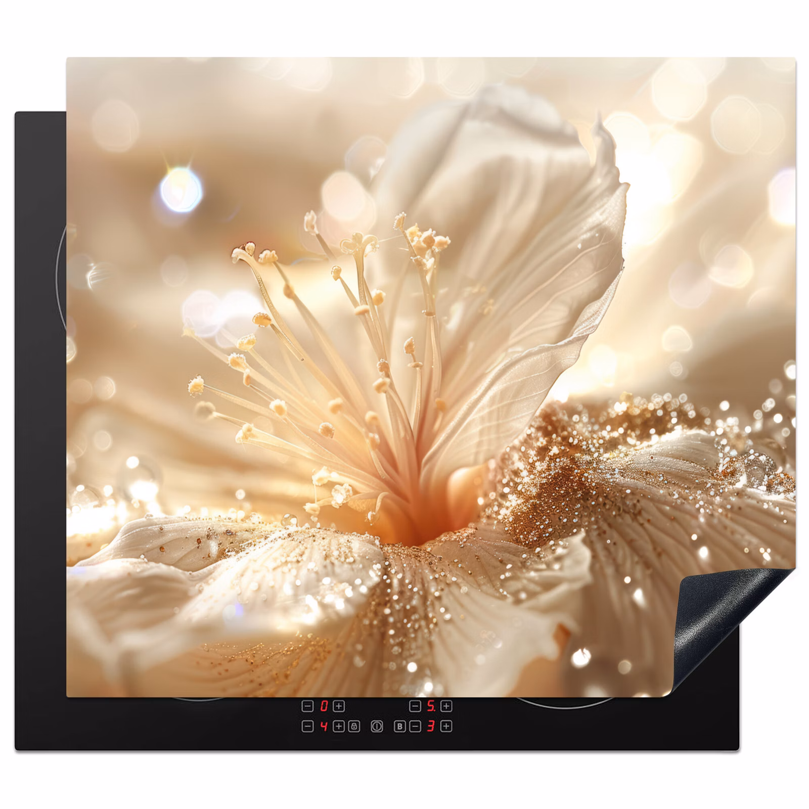 Inductie beschermer - Bloem - Wit - Glitter - Goud - Modern — 1