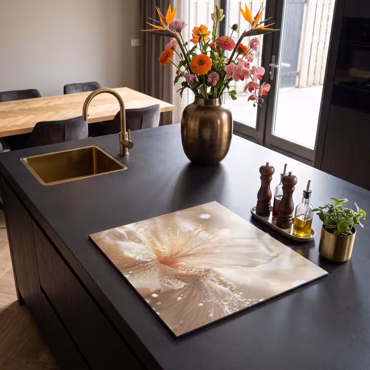 Inductie beschermer - Bloem - Wit - Glitter - Goud - Modern — 2