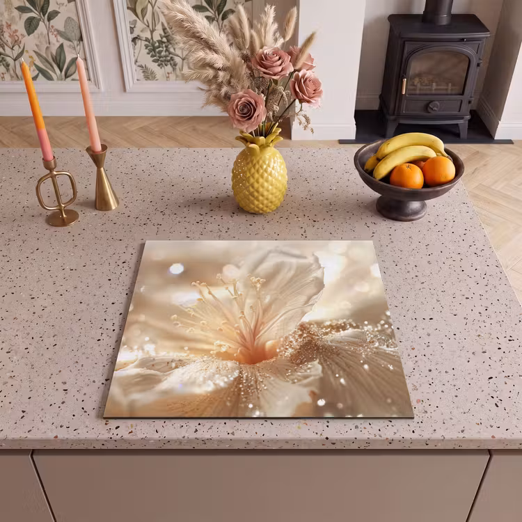 Inductie beschermer - Bloem - Wit - Glitter - Goud - Modern — 3
