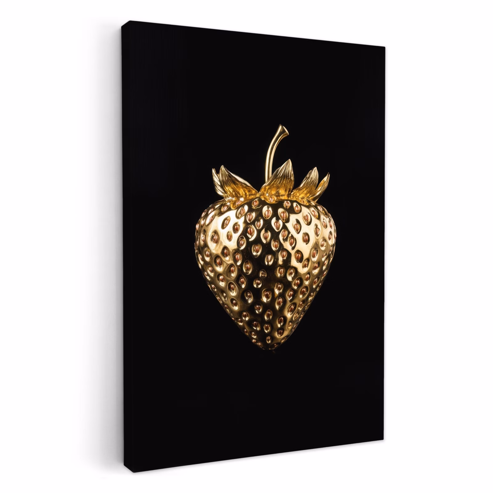 Canvas schilderij - Aardbei - Goud - Zwart - Chrome — 1