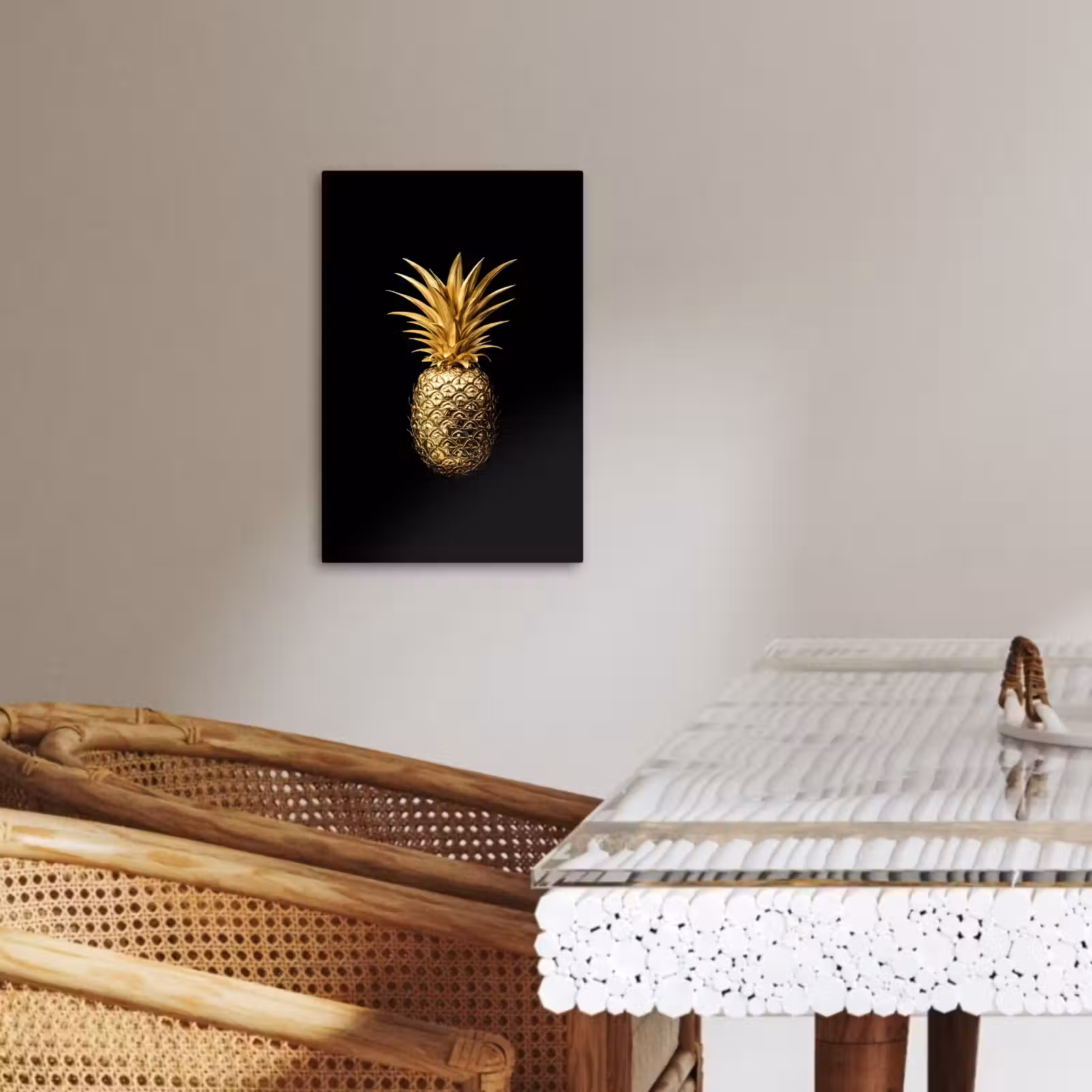 Canvas schilderij - Ananas - Zwart - Goud - Luxe — 1