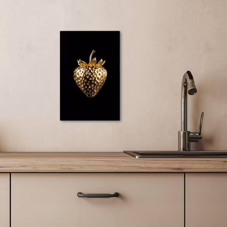 Canvas schilderij - Aardbei - Goud - Zwart - Chrome — 4
