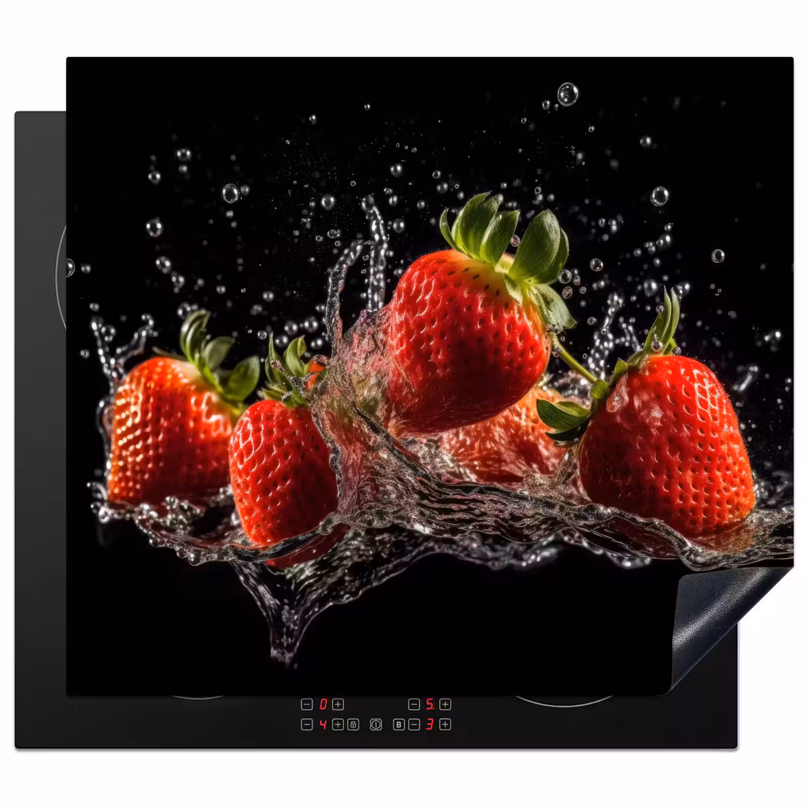 Inductie beschermer - Aardbeien - Fruit - Rood - Water - Zwart — 1