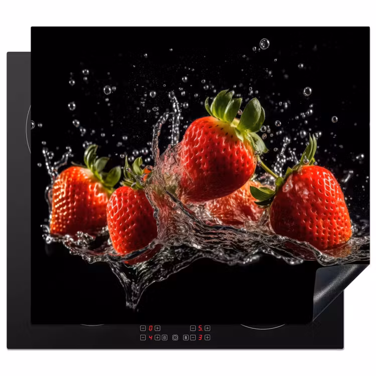 Inductie beschermer - Aardbeien - Fruit - Rood - Water - Zwart — 1