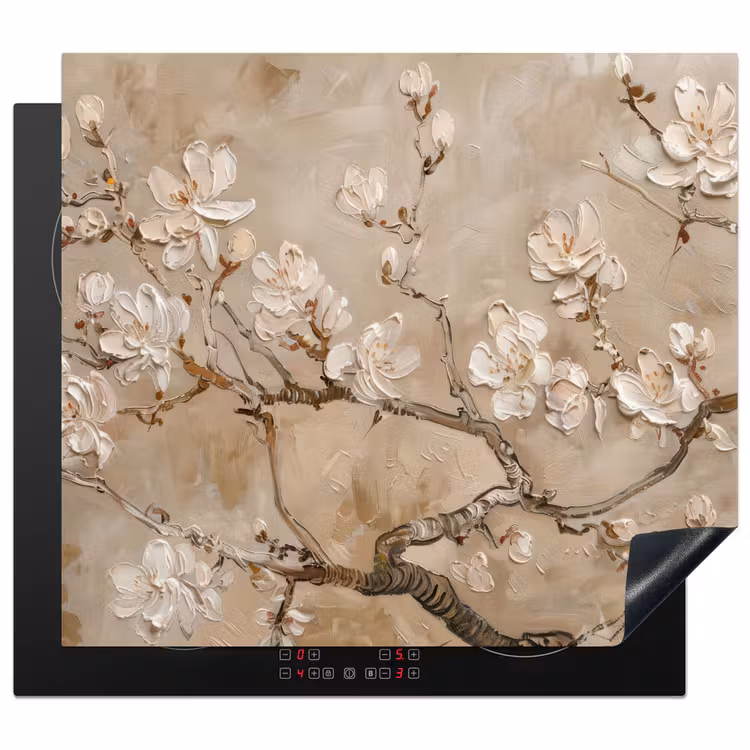 Inductie beschermer - Bloemen - Modern - Beige - Wit - Bloesem — 1