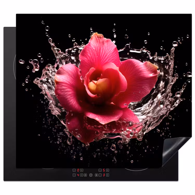 Inductie beschermer - Bloemen - Roze - Water - Zwart - Botanisch - Natuur — 1