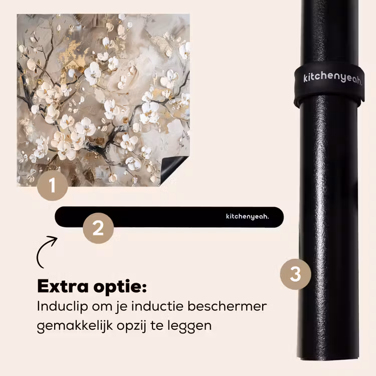 Inductie beschermer - Bloemen - Wit - Goud - Beige - Luxe — 8