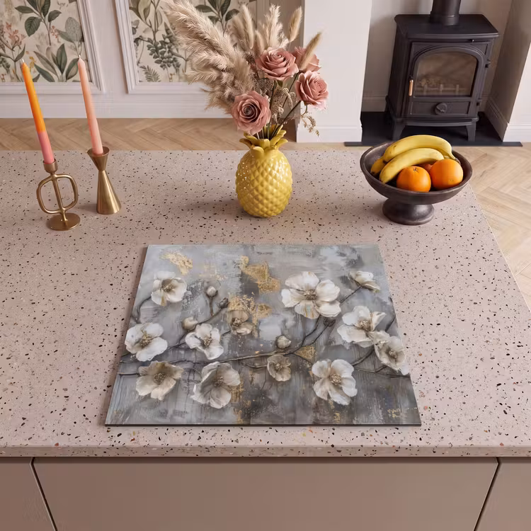 Inductie beschermer - Bloemen - Wit - Grijs - Goud - Luxe — 3