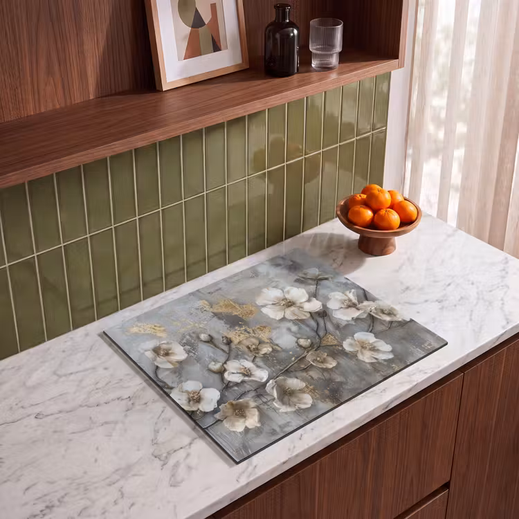 Inductie beschermer - Bloemen - Wit - Grijs - Goud - Luxe — 4