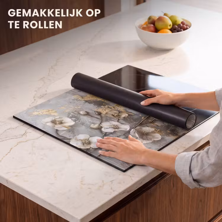 Inductie beschermer - Bloemen - Wit - Grijs - Goud - Luxe — 7