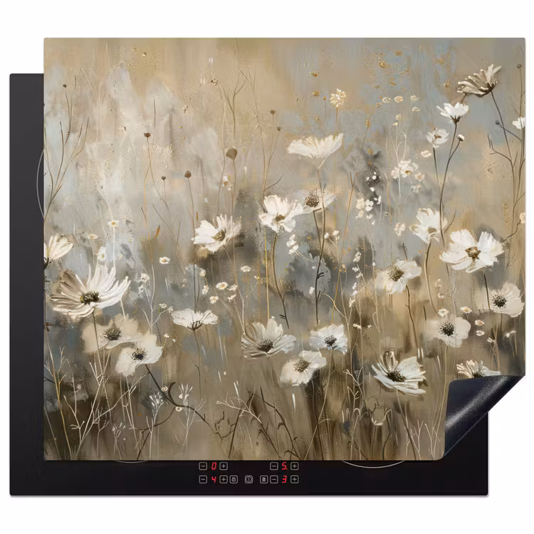 Inductie beschermer - Bloemen - Wit - Natuur - Grijs - Modern — 1