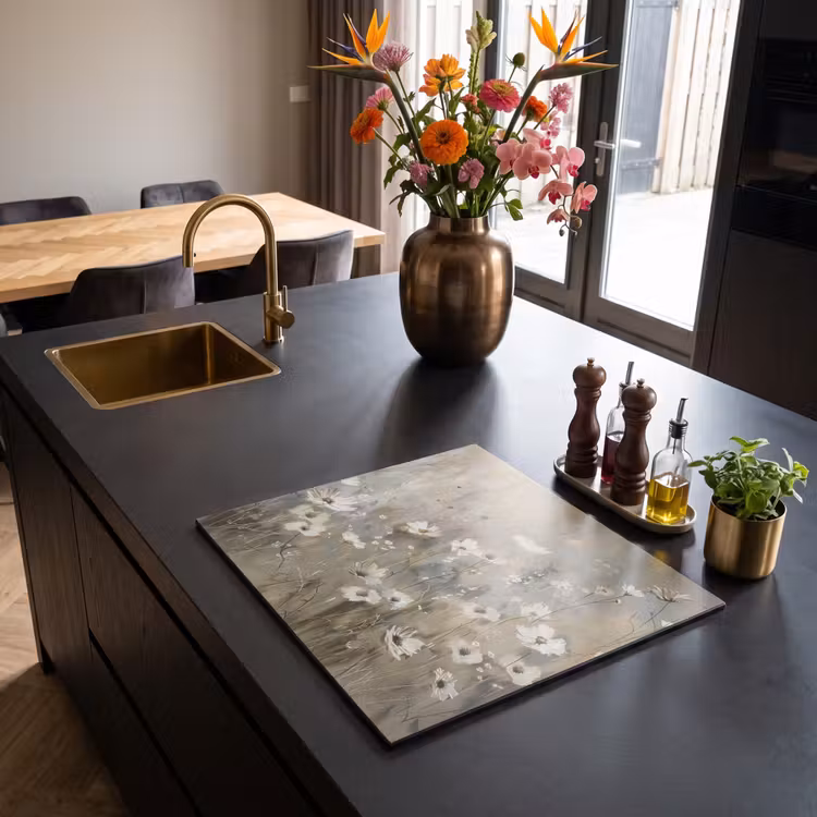 Inductie beschermer - Bloemen - Wit - Natuur - Grijs - Modern — 2