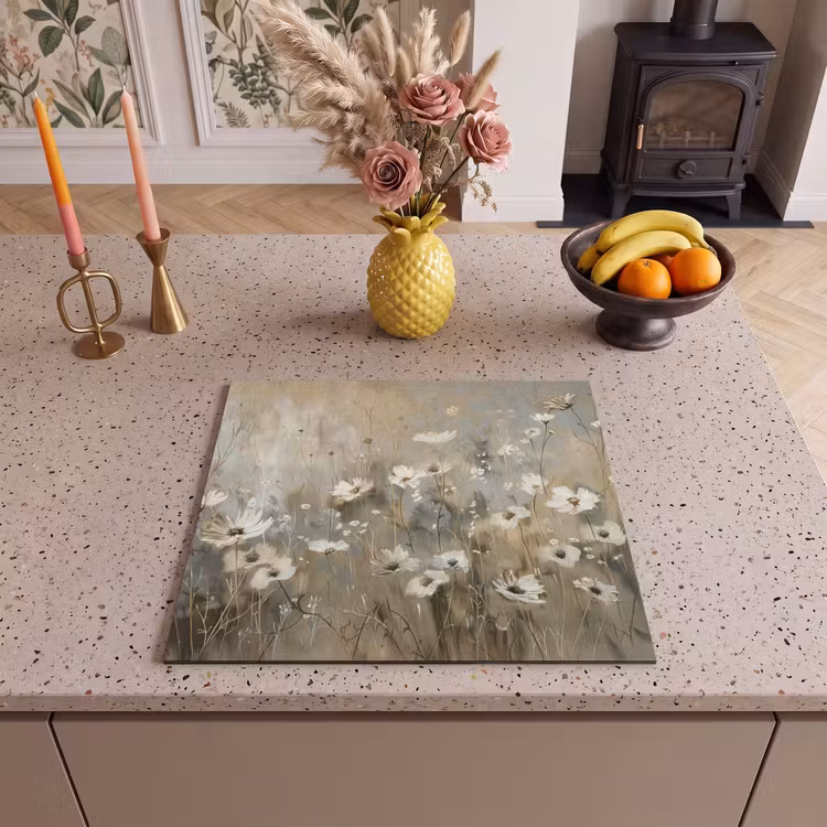 Inductie beschermer - Bloemen - Wit - Natuur - Grijs - Modern — 3