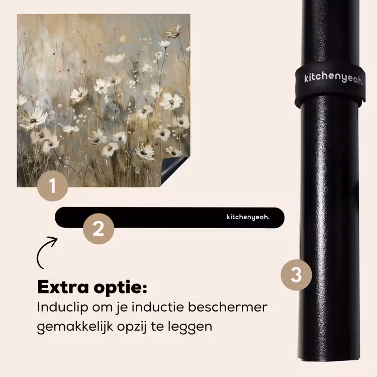 Inductie beschermer - Bloemen - Wit - Natuur - Grijs - Modern — 8