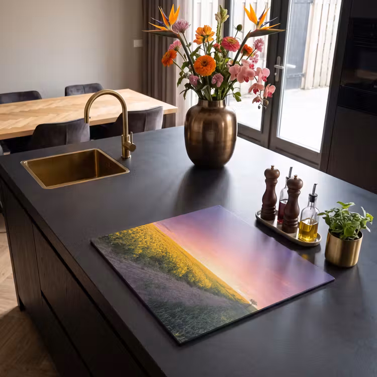 Inductie beschermer - Avondgloed boven Koolzaadveld — 2