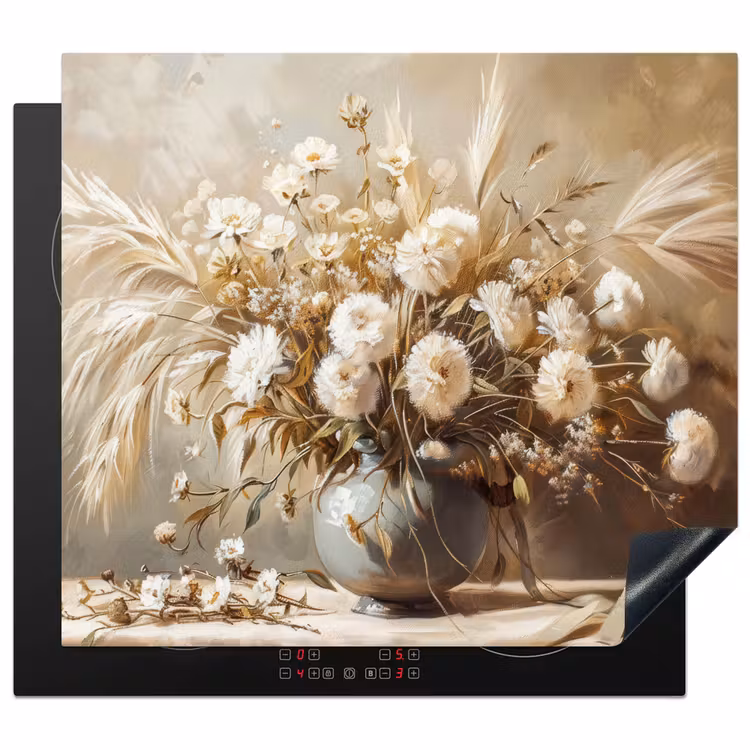 Inductie beschermer - Bloemen - Vaas - Stilleven - Beige — 1
