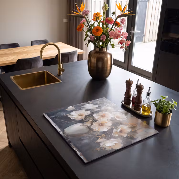 Inductie beschermer - Bloemen - Wit - Vaas - Modern — 2