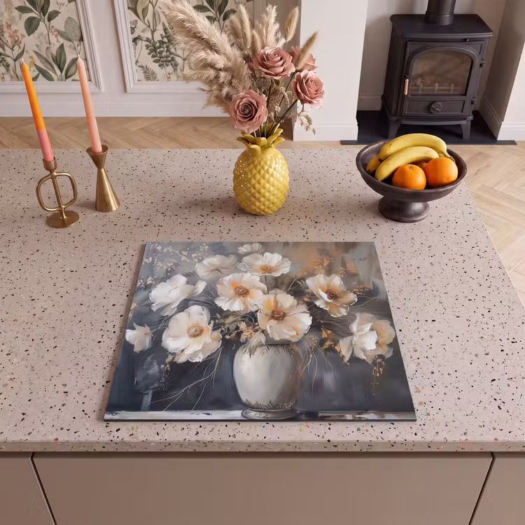 Inductie beschermer - Bloemen - Wit - Vaas - Modern — 3