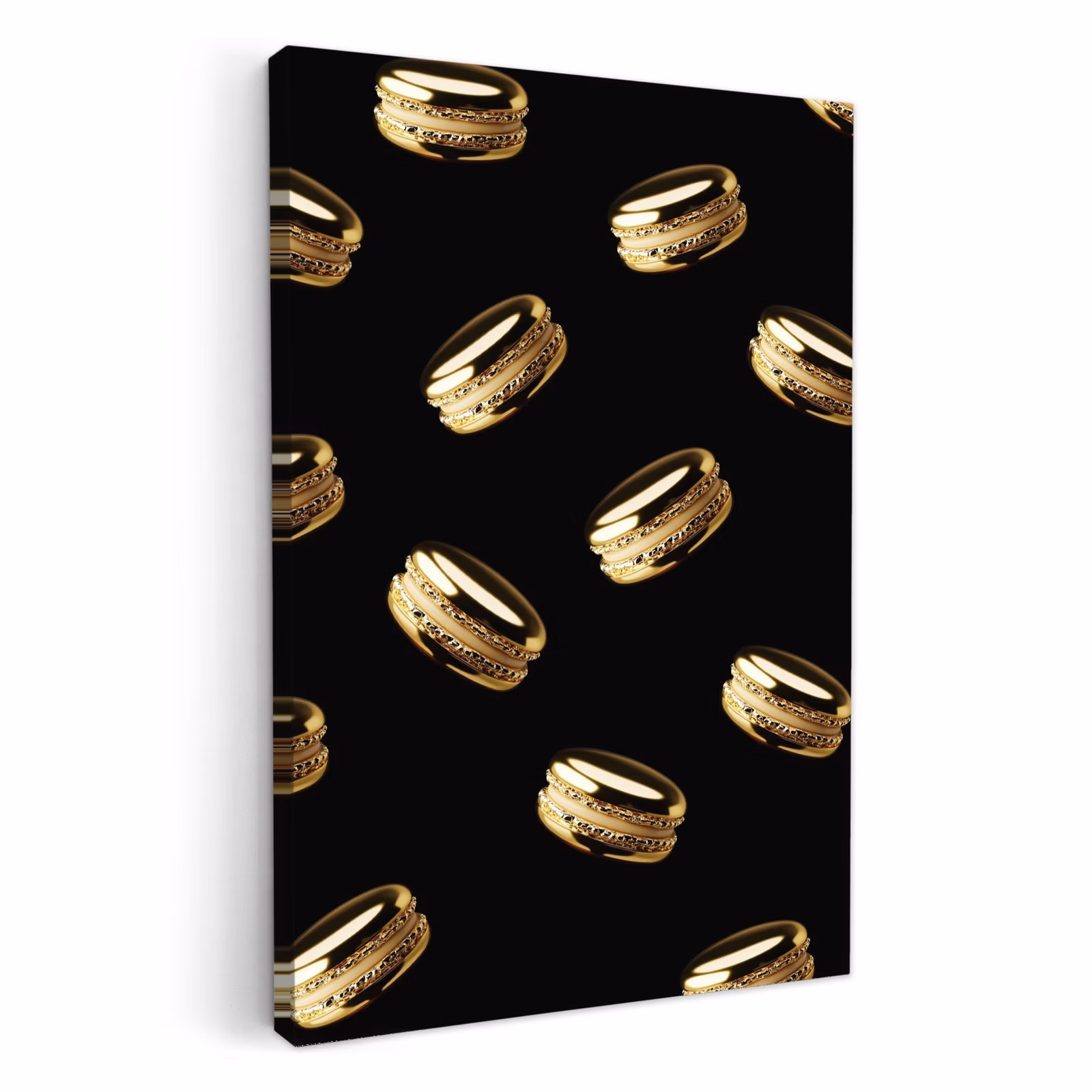 Canvas schilderij - Macarons - Patroon - Goud - Zwart — 1