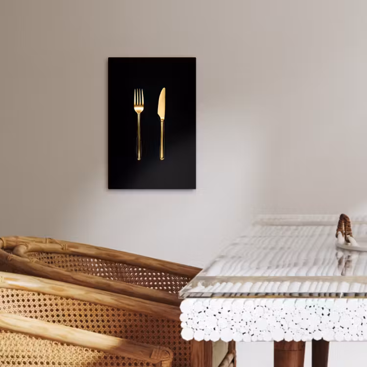 Canvas schilderij - Bestek - Goud - Mes - Vork — 1
