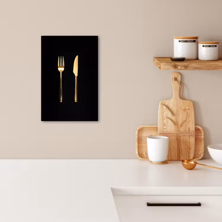 Canvas schilderij - Bestek - Goud - Mes - Vork — 4