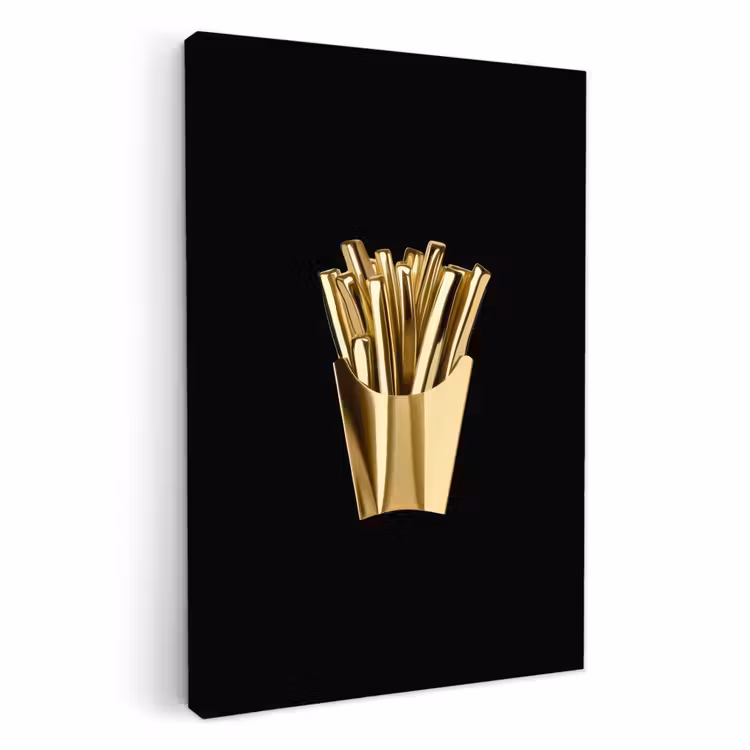 Canvas schilderij - Friet - Goud - Chrome - Eten — 1