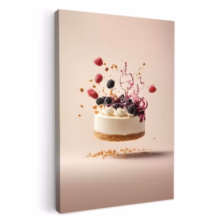 Canvas schilderij - Cheesecake - Eten - Roze - Taart — 1