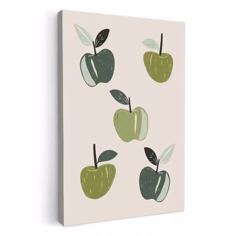 Canvas schilderij - Appels - Groen - Illustratie - Bladeren — 1