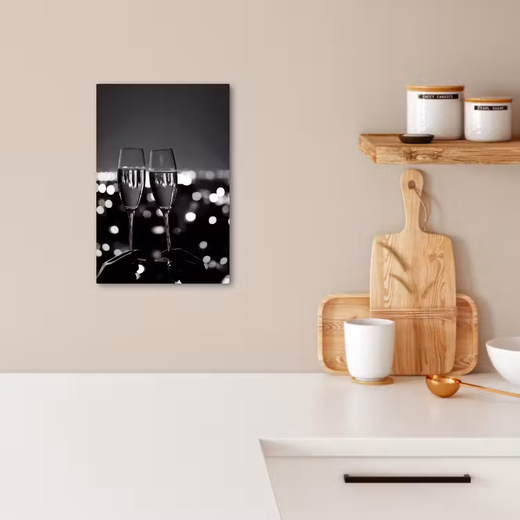 Canvas schilderij - Bubbels - Proosten - Champagneglazen - Stadslichten — 2