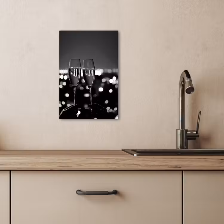 Canvas schilderij - Bubbels - Proosten - Champagneglazen - Stadslichten — 4