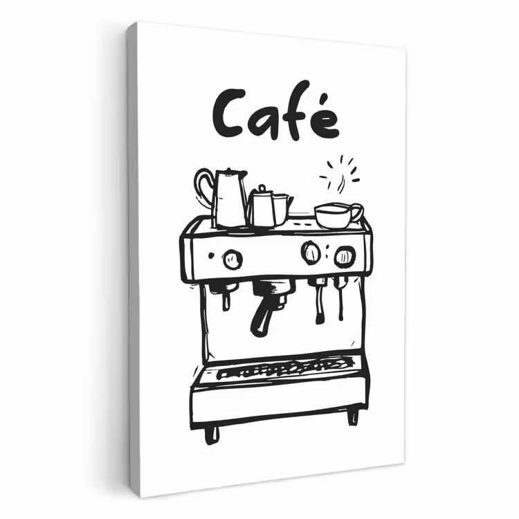 Canvas schilderij - Illustratie - Café - Koffiemachine - Kopjes — 1